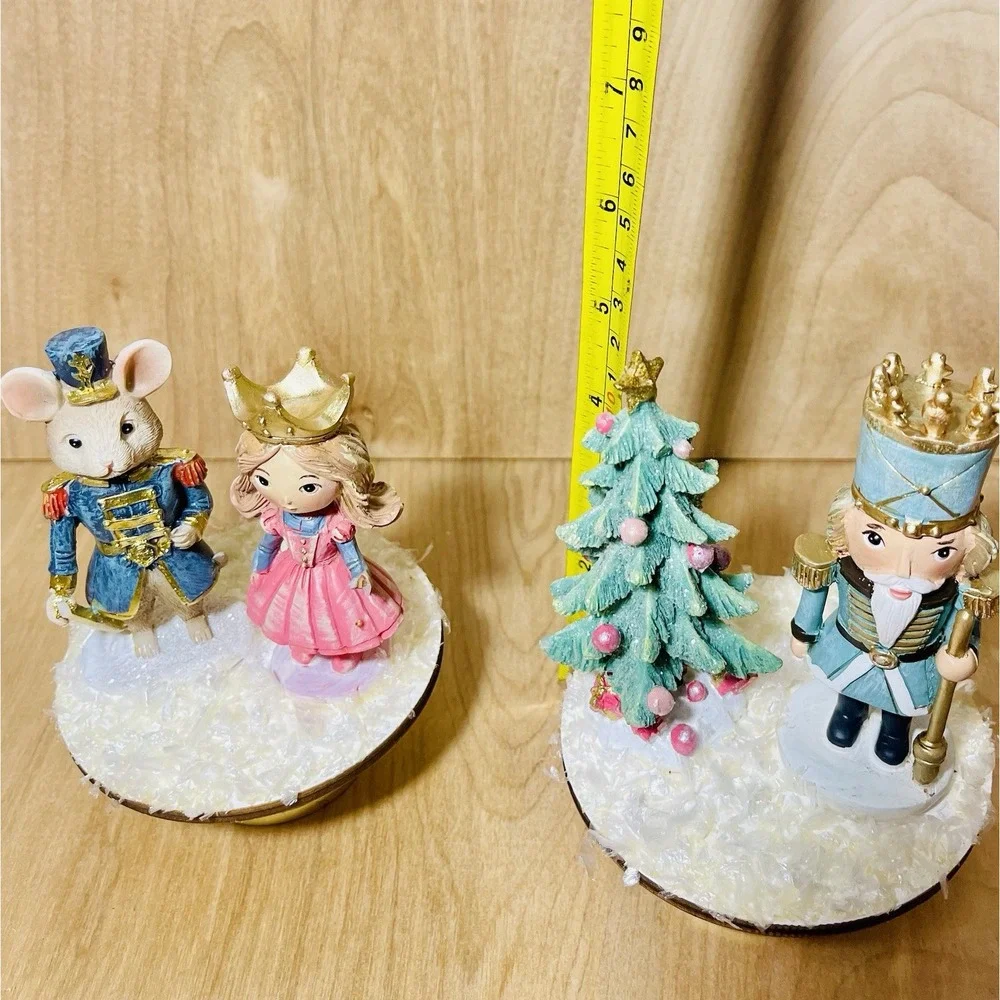Christmas Figurines Decorations Winter Princess Nutcracker Set Of 2 On Pedestals